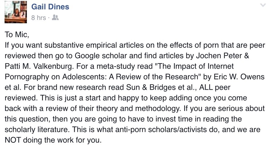 Gail Dines recommends some peer reviewed research for all you research nerds.
Go crazy!