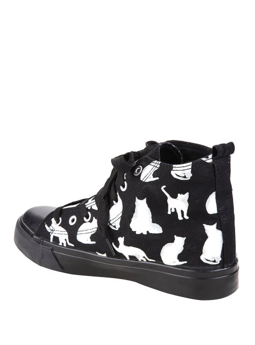 Black &amp; White Cat Hi-Top Sneakers - $18.37