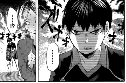 tsukishimacest:  i just! noticed!! a change that got made between the serialised version &amp; the tankobon version which lets us know exactly what’s going through kageyama’s head as he’s glaring kenma down:  &lsquo;How long have you been playing