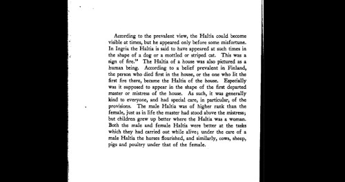 THE PERSON WHO FIRST DIED IN THE HOUSE OR THE ONE WHO LIT THE FIRST LIGHT THERE BECAME THE HALTIA OF