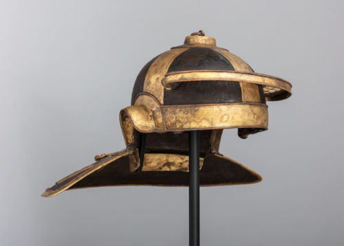 historyarchaeologyartefacts:well preserved Imperial roman infantry helmet with built in neck guard (