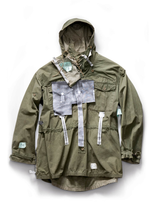 massimoostiarchive:Vintage Israeli army parka with photocopies of pockets and zips attached to visua