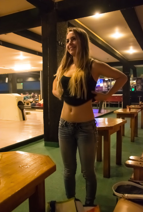 nakedgirlsdoingstuff: Girl loses round of bowling, has to spend rest of the night naked.