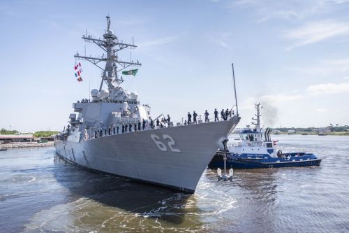 The guided missile destroyer USS Fitzgerald is on its way to the new home port of San Diego, Califor