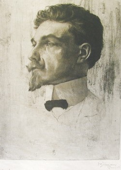 Tavik František Šimon (Czech, 1877-1942), Portrait of the sculptor Bohumil Kafka, 1905. Softground and aquatint, 277 x 211 mm.