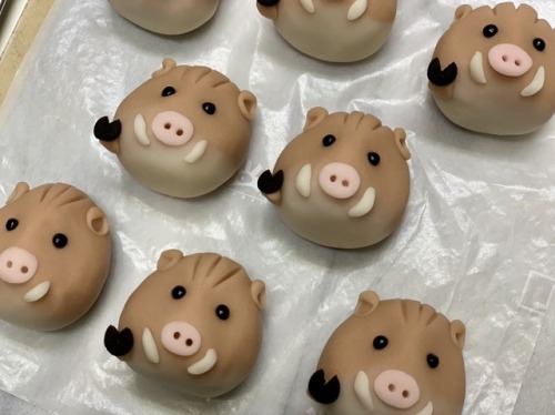 Super cute wagashi cakes by Kuramoto Hinode, featuring boars for 2019 and auspicious symbols (for to