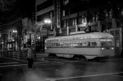 jslieberman:  Market Street, San Francisco (5am)Fuji x100Shutter Speed: 1/55 sAperture: f/2ISO/Film:  3200