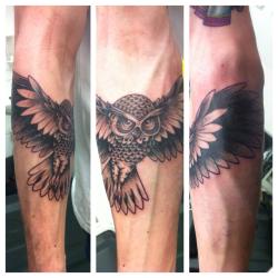 fuckyeahtattoos:  My owl tattoo on my forearm as part of a patchwork sleeve.  Tattooed by Gillian Turner of First Class Ink in Springburn, Glasgow