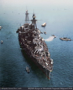 lex-for-lexington:  Japanese battleship Hyuga at Mitsubishi’s Nagasaki Shipyard, Nagasaki, Japan, 1918.