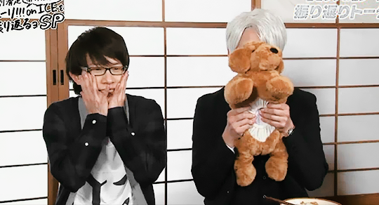 sawtsuki:  A few hours ago in Japan there was a special transmission of Yuri!!! On Ice   with   Kubo Mitsurou (our lord and savior the creator), Toyonaga Toshiyuki (Yuuri’s voice), Suwabe Junichi (Victor’s voice) and Uchiyama kouki (Yurio’s voice).