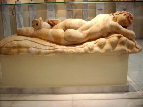 worldhistoryfacts: Sculpture of a maenad sleeping on a panther skin, 2nd century CE, Athens. Maenads