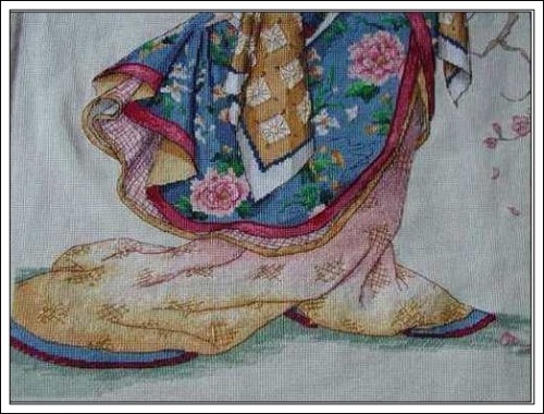 Elegance of Orient - This was ordered from USA Dimensions Gold Collection. Counted cross stitch kit contains: 18 count ivory Aida fabric, cotton embroidery thread with thread palette, needle, and easy instructions which include an easy-to-read multi...