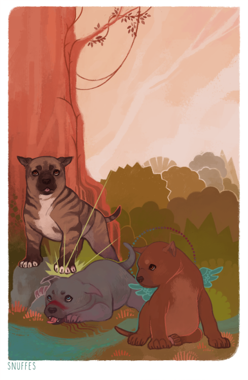 snuffes:strength the warden, hawke and the inquisitor as fat mabari puppies for @hollybeariathis was