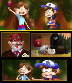 zuzuhe:  Trust no one, Pinetree… based off this theory: The twins find out that their Grunkle Stan has been lying to them, and afraid and confused, Dipper runs with Mabel into the forest; away from the agents. They search to go find Wendy and Soos,