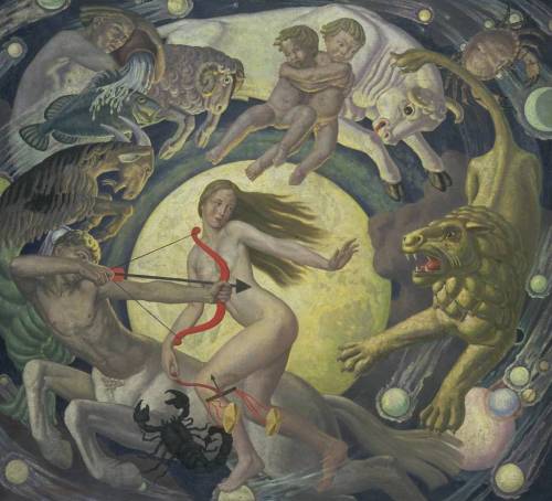 themacabrenbold: Ernest Procter,The Zodiac, 1925 This painting cleverly combines representations of 