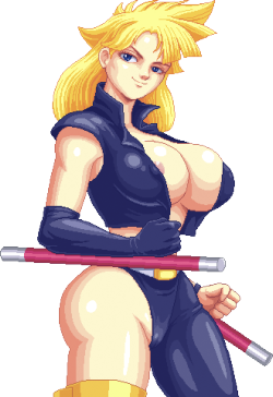 Busty blonde oppai female fighter with big tits ready to beat