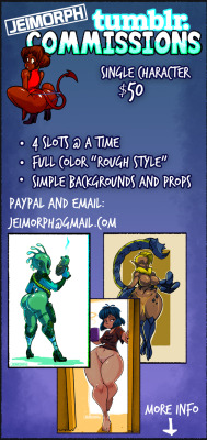 jeimorph:  Hello! I wanted to see if any of you guys wanted me to draw some stuff for you! I am just looking to do single characters for people this time since when I do a variety of things it gets a little hard to stay timely on everything. I will open