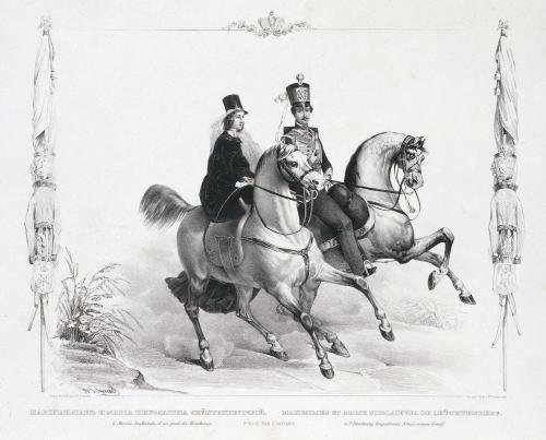 Maximilian, 3rd Duke of Leuchtenberg riding with his wife, Grand Duchess Maria Nikolaevna of Russia.