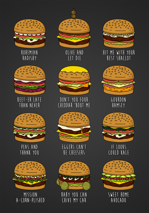 flavia-rose:  Featuring some of my favourite pun-related burgers from “Bob’s Burgers”.Redbubble | Society 6 | Teepublic
