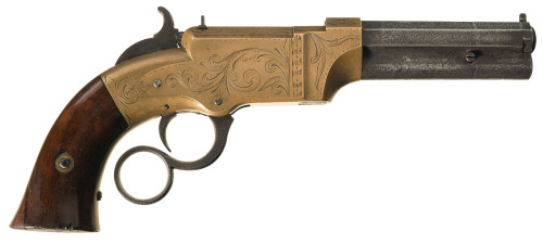 Scarce factory engraved Volcanic No. 1 pocket pistol, mid 19th century.Estimated Value: $12,000 - $1
