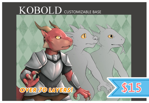 kf-tea:  Something I’ve been working on for a while: A customizable Kobold base, available for