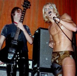 soundsof71:  Iggy Pop and Ron Asheton of The Stooges, 1973. Never let anyone tell you blue eyeshadow ain’t punk.
