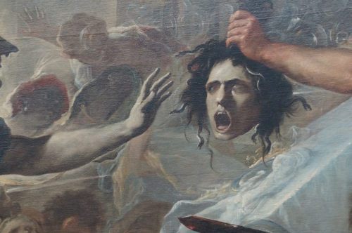 Close up of Medusa in Perseus turning Phineas and his Followers to Stone