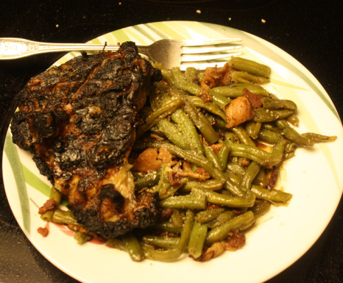 Okay, so my grilled chicken got a little ‘blackened’ tonight when I walked away from the grill to talk to the neighbors for a minute … or ten. oops! It still tasted good! I don’t mind crispy, blackened chicken skin from the grill. It adds … crunch...