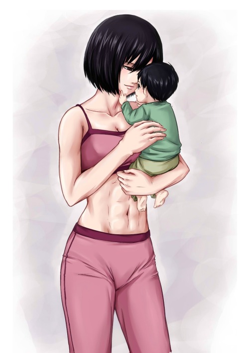 daydream24-7:  Badass Mommy Mikasa is here everyone !  I did this because I just adore the idea of Mikasa being a mom <3  I think this is the future she deserves after all she went through .. she needs a loving family ! and having a kid of her own