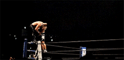 mith-gifs-wrestling:  Tomohiro Ishii and Kenny Omega go off the turnbuckle at NJPW Wrestling Dontaku.