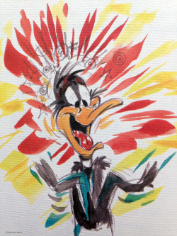 directedbychuckjones:Watercolor illustration for the book, “Daffy Duck for President”, written and illustrated by Chuck Jones, 1997.  