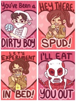 captainarlert:  tokixtoby:  Win that special someone over with these sure fire SNK/AOT cards~! &lt;3   Eren’s not very good at romance I take it 