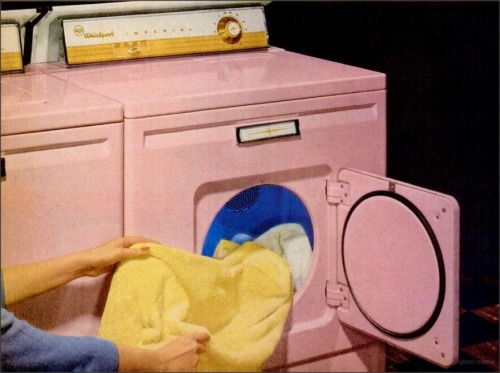 IT GLOWS!RCA Whirlpool Dryer, 1957ad detailThis cool dryer had a built in Blue Ultra Violet sunlamp 