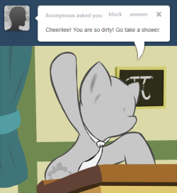 cheerilee-s-chalkboard:  No shower necessary; and that’s “Ms. Cheerilee” please, Anon.  XD This is both cute and amusing X3