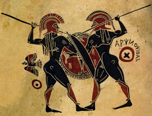 hellasinhabitants: Conflict of Greek hoplites of the Archaic period. Vase Painting. Σύγ&