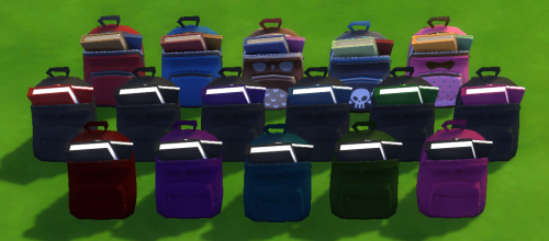 I recolored @lina-cherie‘s functional library backpack into darker swatches + EA’s original backpack