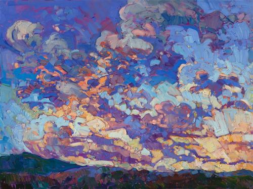 Burst Of Clouds (Diptych Left Panel)   -    Erin HansonAmerican b.1981-Oil on canvas, 36 x 48 cm.