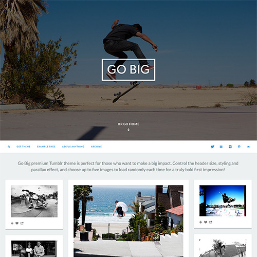 themes: Go Big Make a huge impact with this super-size responsive grid theme! Parallax header with u