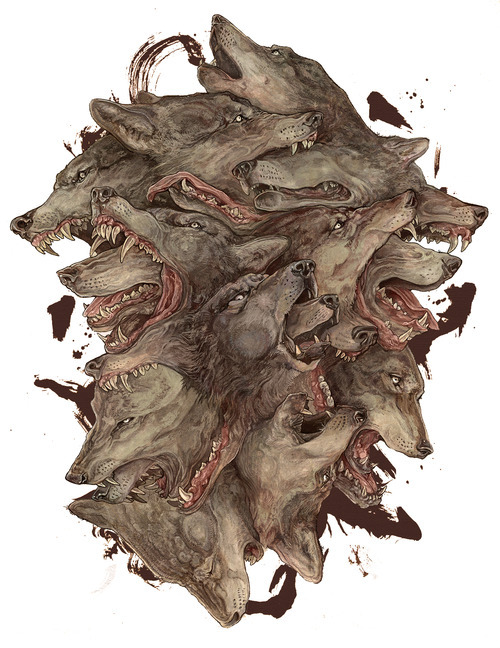 wolveswolves:  ‘Scream/ Homo Homini Lupus’, 2012, watercolor, gouache 7 sumi