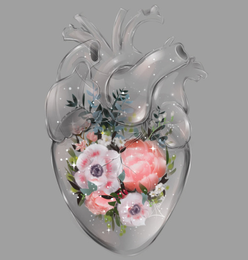 strawberries-and-peaches:starmandaart:Heart of Glass[id: art of a realistically-shaped clear, glass 