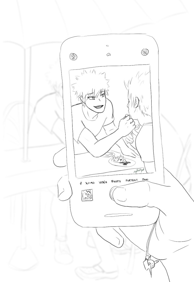 kami should crash all their dates if he gets pics like this-scene is from Engraved in your Mind chapter 29! kiri is a messy eater~art by me, fic by @albino-pony WHY IS SOFT BAKU SO HARD TO DRAW?!? ALSO CREPES?!?ps. pic without kami’s phone: #engraved in your mind #kiribaku#mha#bnha#EiyM