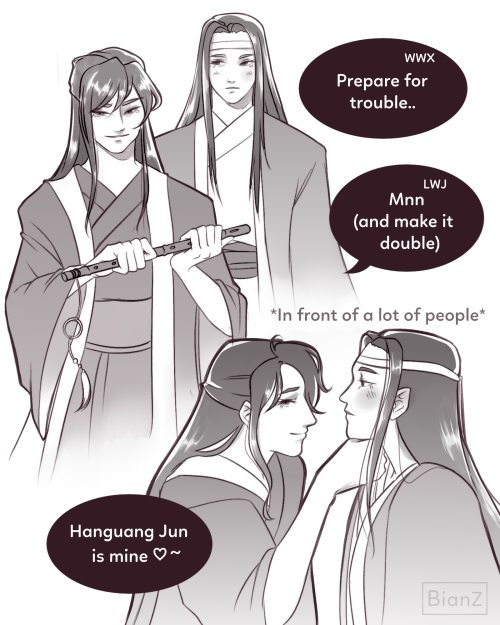 Imagine an AU where LWJ confess to WWX after the war and becomes a trophy husband. WWX would brag ab