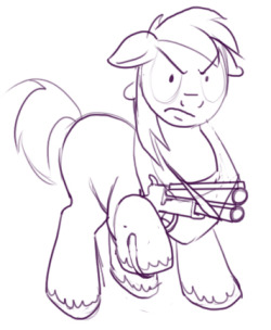 Found this little doodle buried away on my computer. Someone asked me about guns in Equestria and how Earth ponies could use them&mdash;this was one possibility.