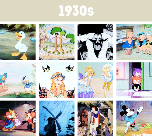 mickeyandcompany:  Walt Disney Animation Studios through the decades  All Walt Disney Animation Studios full-length feature films and some of their short movies  