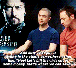dehaanradcliffe:  Daniel Radcliffe (with James McAvoy) when asked about the debate