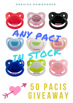 onesiesdownunder:  Onesies Downunder - Pacifier  GiveawayYou can win 1 of 50 Pacifiers!www.onesiesdownunder.com50 winners will be selected at random to win a pacifier of their choice  from our store. You can choose from any pacifier that we have in stock