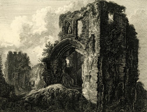 Gateway Ruins at Denbigh Castle (1813 - Etching on chine collé) - George Cuitt II