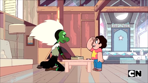 theinconstantweirdie: “[gasp] You were a captain? That’s so cool!” “Sorry- that’s so cool, sir!” “Oh yeah, you guys don’t salute like that… You go like-” “Hhmm… ow, ow!” “This looked so easy when Peridot did it.” “[gasp]”