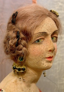 hazedolly: Faded beauty: a vintage (circa 1920s-1930s) Lenci boudoir doll with water damage freckles. She has human hair and a painted stockinette face. Photo credit: Kathy Libraty 