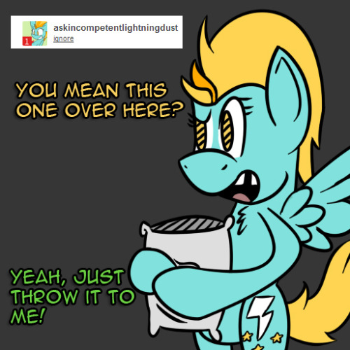 stormsurgeanswers:  “I still have no idea how a pillow gave me a concussion and broke both my wings and my leg.” ft. askincompetentlightningdust  XD! Failure that big has to be a talent… >w<